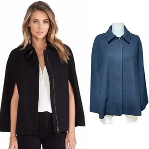 Theory Black Wool Danjio Cape Poncho Jacket Coat Size Large‎